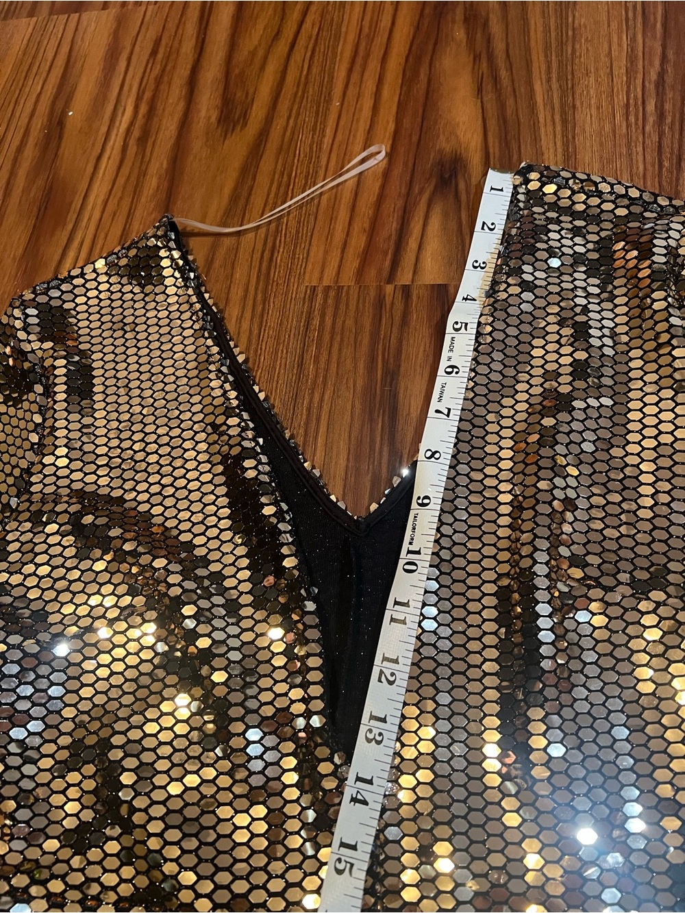 Gold Sequin V-Neck Long Sleeve Romper shorts - Picture 7 of 8